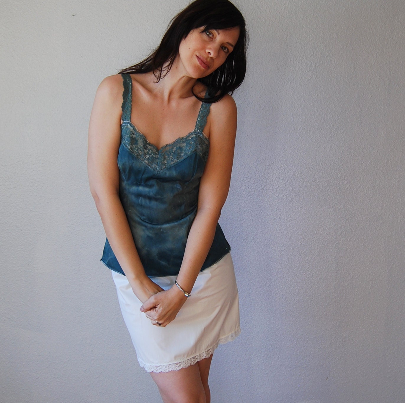 recycled CUT OUT cammy / hunter green OMBRE open back lingerie tank