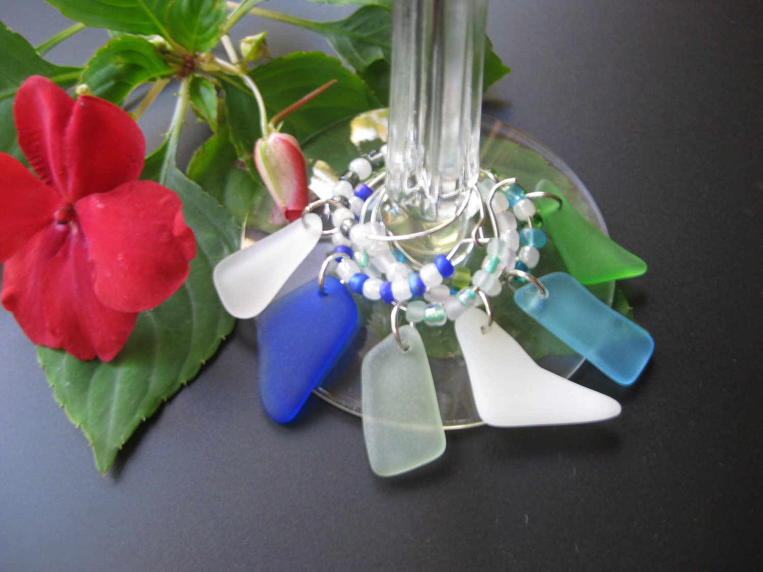 Seaglass inspired Wine Glass Charms set of 6   Hostess gift