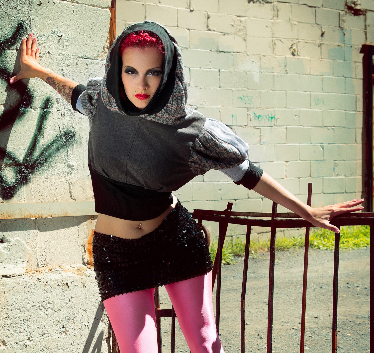 Cyber Goth Fashion Over-sized Hoodie Lost in Area 51 by Janice Louise Miller - glaciermilk