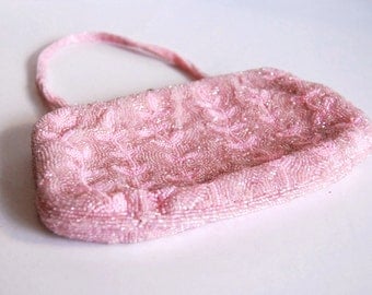 Vintage Purse Beaded Formal Clutch Pink Evening Bag Hand Made in Japan