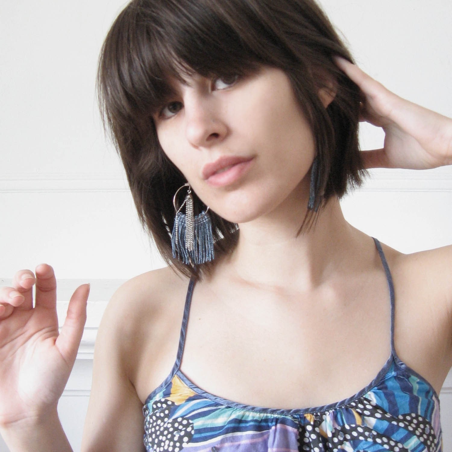 Fringe Earrings - Short - Denim and Silver