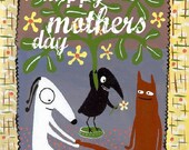 Happy Mothers Day Note CARD with Cat, Dog, Bird - Mom Gets  Foot Massage and Flower