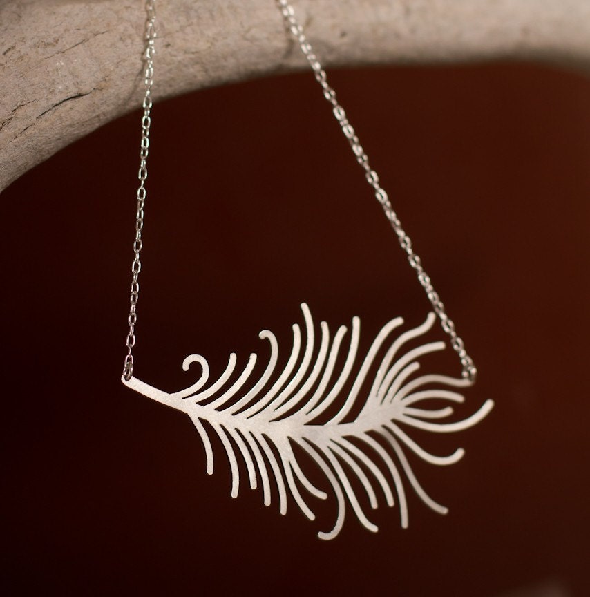 Feather Lite - Stainless steel cut feather pendant necklace