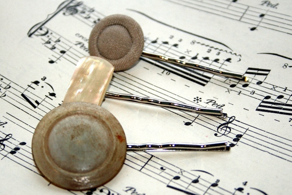 Vintage Buttons Bobby Pin Set of 3- The Milk Maid