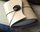 Small Handbound Leather Journal Book- Tan Curved Upcycled