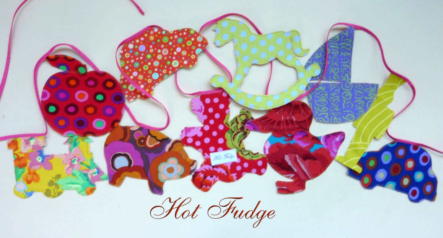 Children's Garland, Baby Shower, Double Sided Fabric, Pink Binding