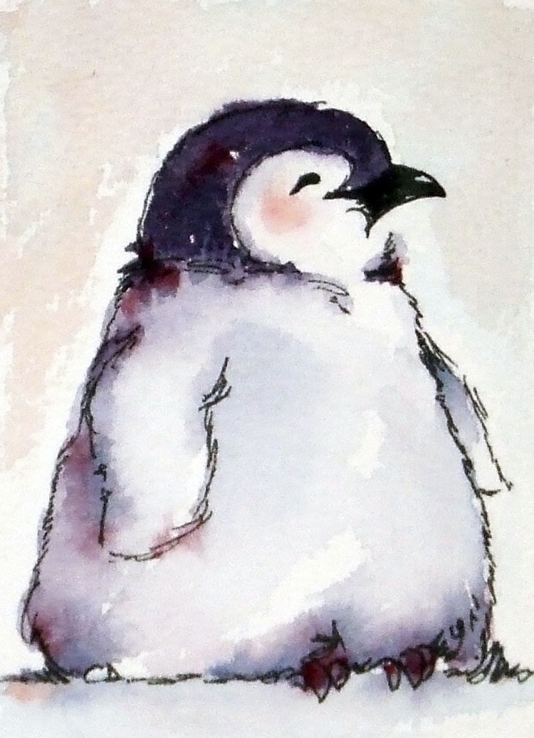 Baby emperor penguin watercolor painting 8.5x11 PRINT - christydekoning