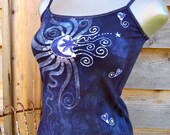 Batik Stretchy Handmade Yoga Tanktop in Purple and Navy Blue