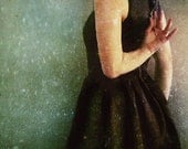 Fine Art Photography Portrait, Undress, 5x7 Print, Sage Green Color, Black Dress, Home Decor, Elegant Photograph