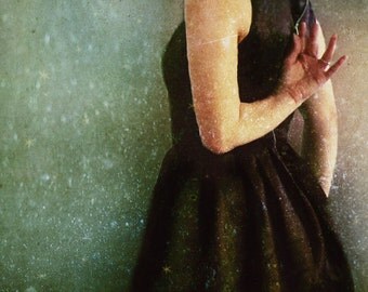 SALE Elegant Portrait of Woman, Undress, 8x10 Print,  Fine Art Photograph, Home Decor, Sage Green Color, Black Dress