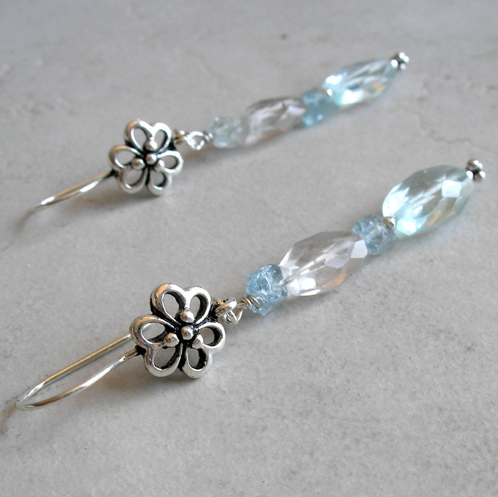 Genuine Aquamarine And Sterling Silver Earrings- Aquamarine Gemstone/Sterling Silver Drop Earrings
