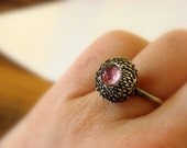 Acorn and Pink Tourmaline Sterling Silver Ring Woodland Series