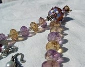 Lampwork, faceted Ametrine and White Pearl Necklace - Lavender and Spice