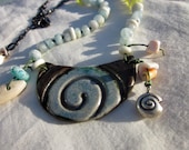 Nautilus focal -Seashells and Aquamarine Blue Necklace