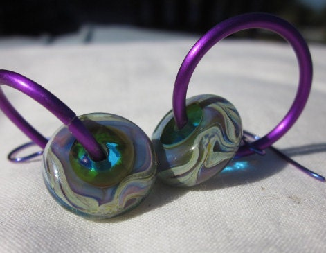 Colorful Earrings - Fuschia, Aqua, Beige - Purple Skies