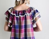 Vintage Ruffle Blouse - 1970s Summer Fashion Top - XL Babydoll Blouse Square Dance Lolita Flounce Picnic Prairie