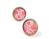 Coral Red Floral Earring Studs - Floral Jewelry - Coral Red Floral Earring Posts