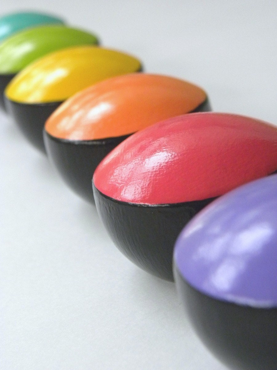 Custom Made to Order Hand Painted Wood Cabinet/Drawer Knobs Bright Colorful Rainbow Mod Dots Set of 6