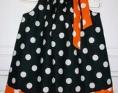 Pillowcase Dress Halloween POLKA DOTS Black Orange Fall baby toddler girl