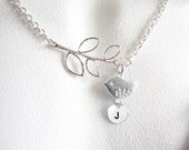 Little Bird Initial Leaf Hand Stamped Necklace Personalized  Engraved Pendant mother wedding birthday graducation