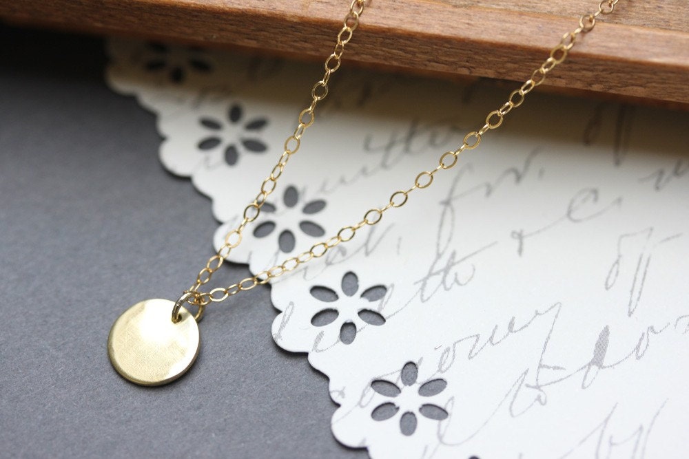 Gold Circle Necklace - Small Golden Dot Necklace - Tiny Disc Everyday Necklace