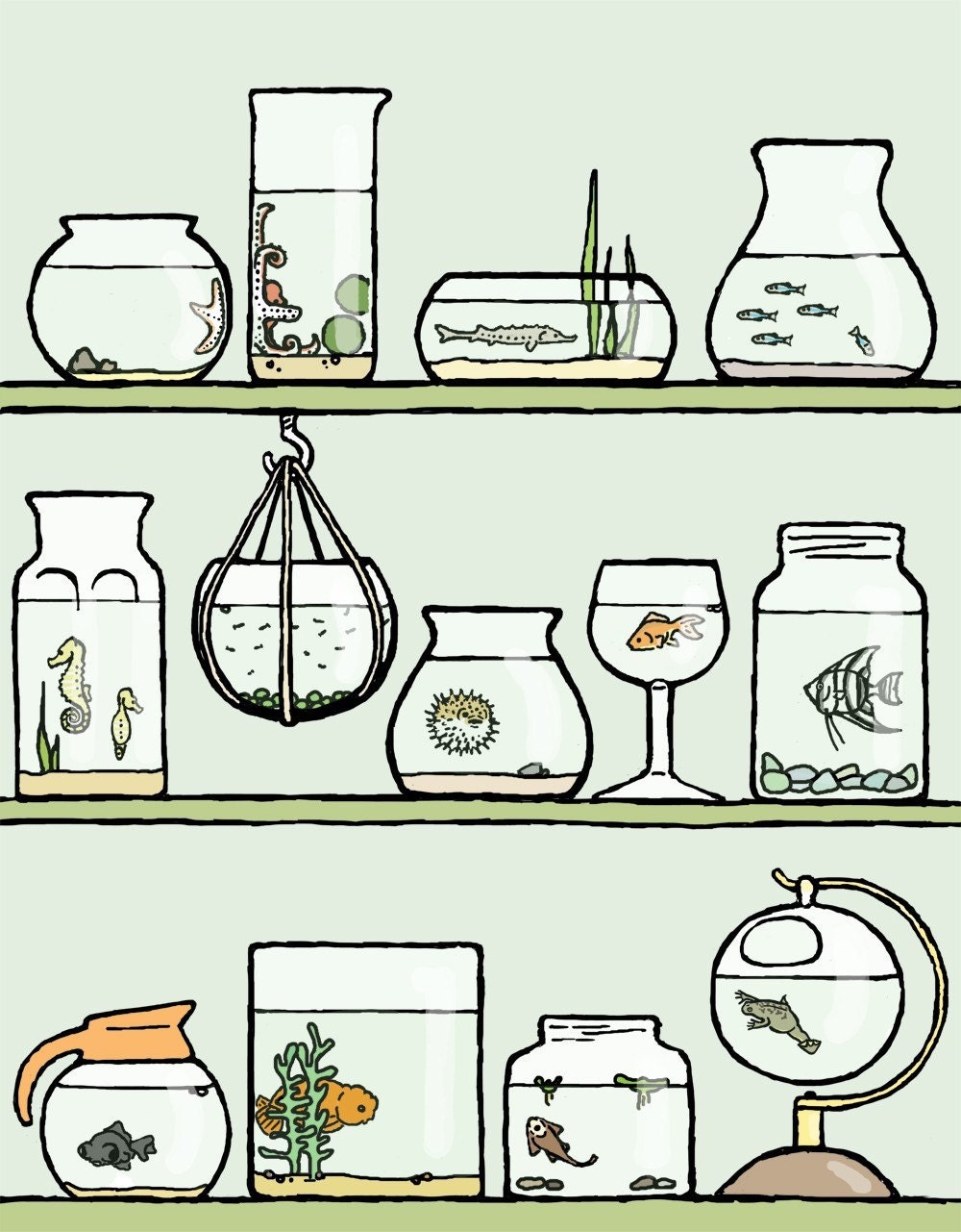 fish art print 11x14: isolated elements