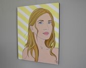 Pop Art Girl painting, blonde woman, yellow stripe, modern art, 11x14