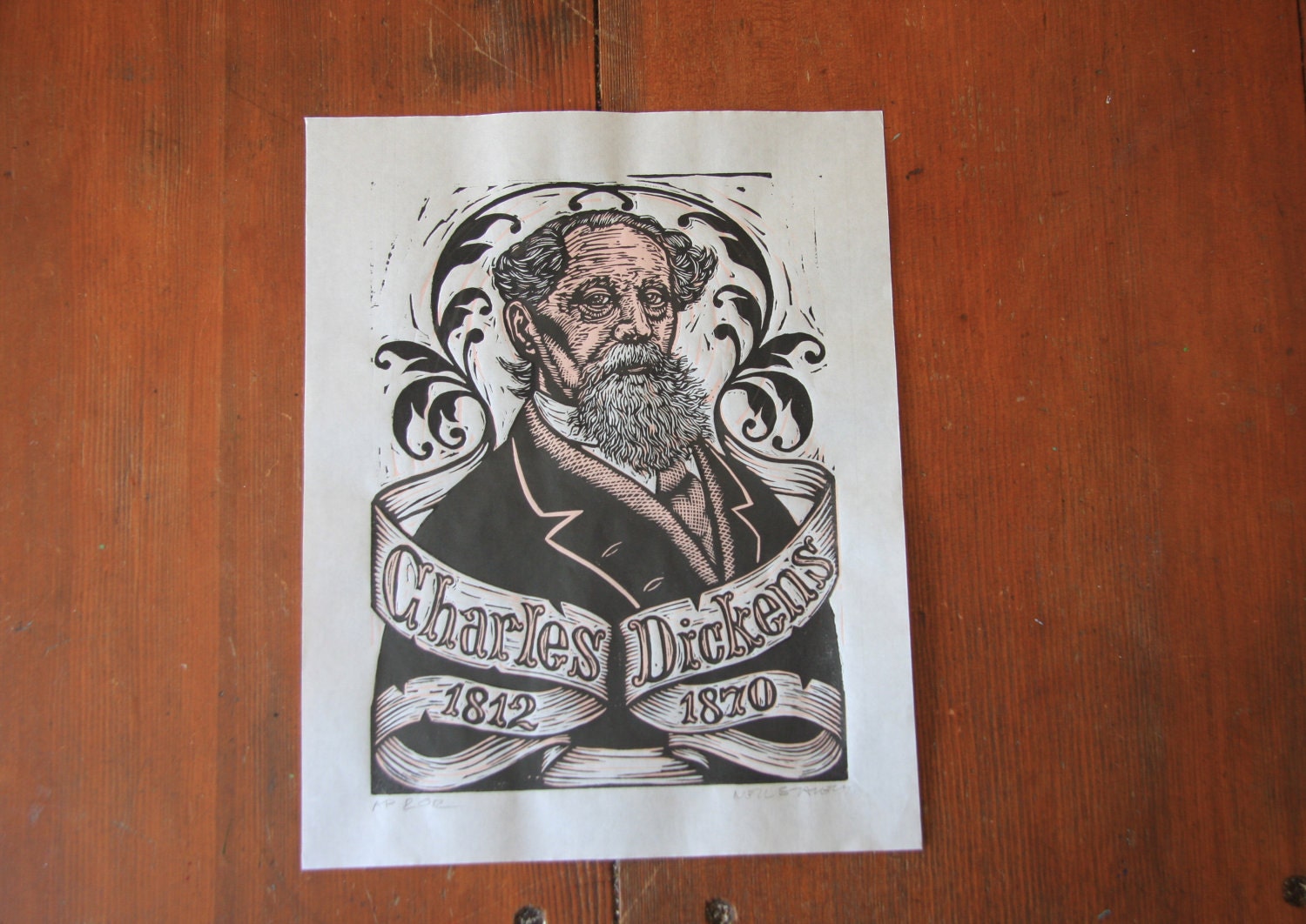 Charles Dickens Limited Edition Linocut Print