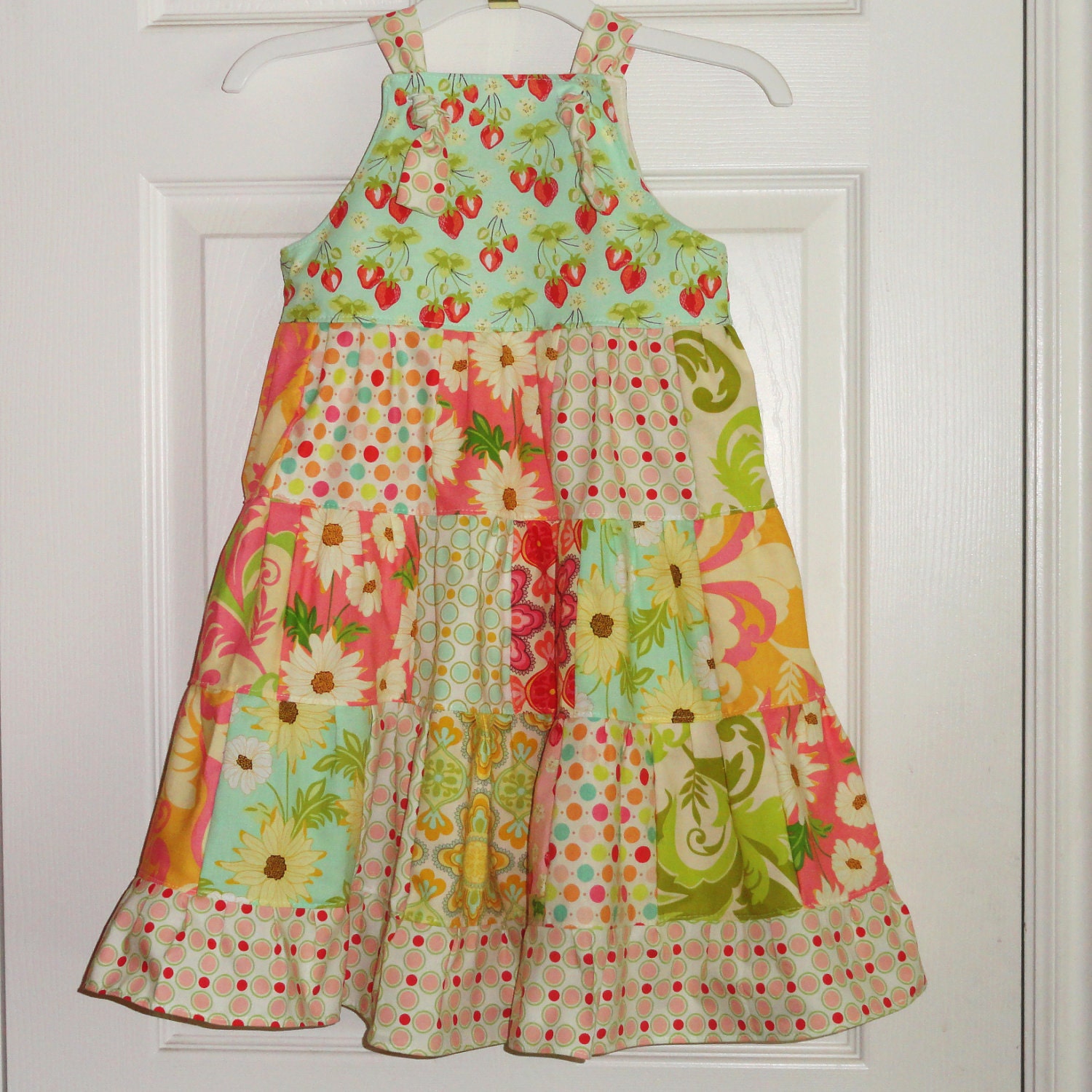 Strawberry Meadow Girls Dress Patchwork Knot Dress  12m 18m 24m 2T 3T 4T 5 6 7 8