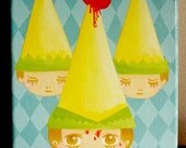 Original Painting Small Canvas Pop Surrealism Art Yellow 5 x 7" - No Ordinary Dunce