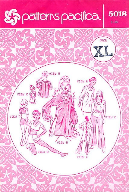 70s Womens Swim Coverup / Dress / Tunic Pattern - Vintage Patterns Pacifica 5018 - Back Buttons - Side Slits - Size XL Bust 42 - Uncut