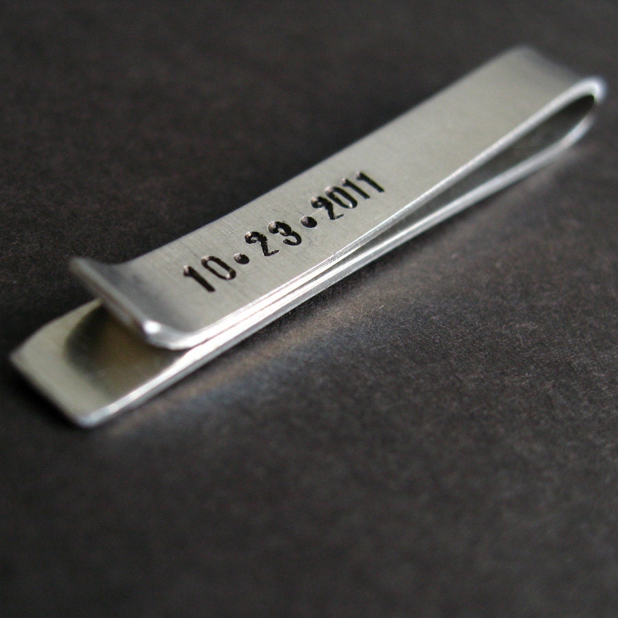Tie Bar in aluminum- custom stamped -perfect groomsman gift -personalied tie clip