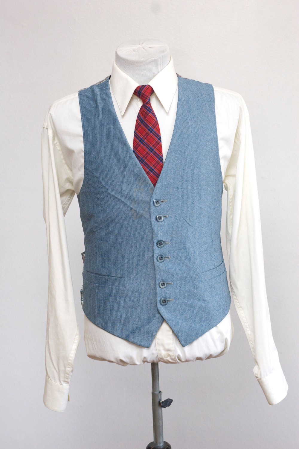 Size 38 Vintage Light Blue Pinstripe Vest by BrightWall on Etsy