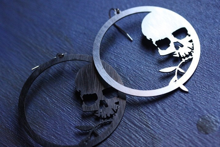Skull and Bamboo Hoops - in Stainless Steel