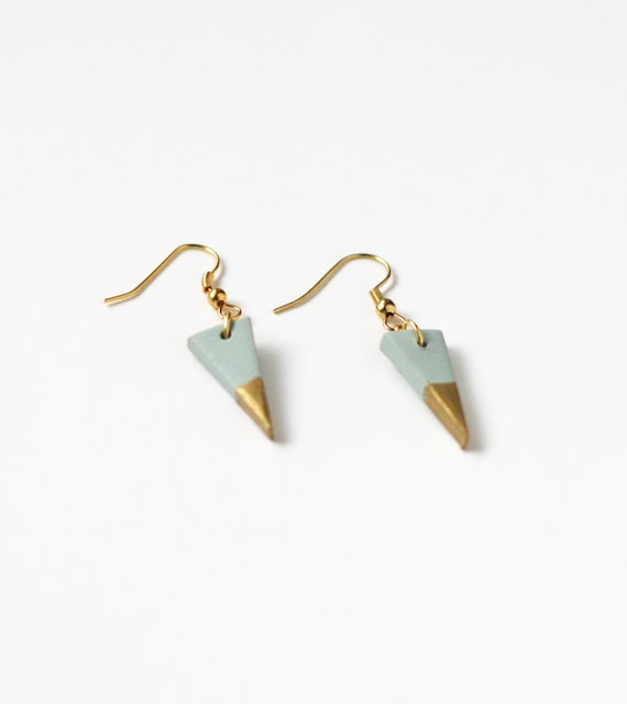 LAST ONE pale blue gold dipped triangle earrings