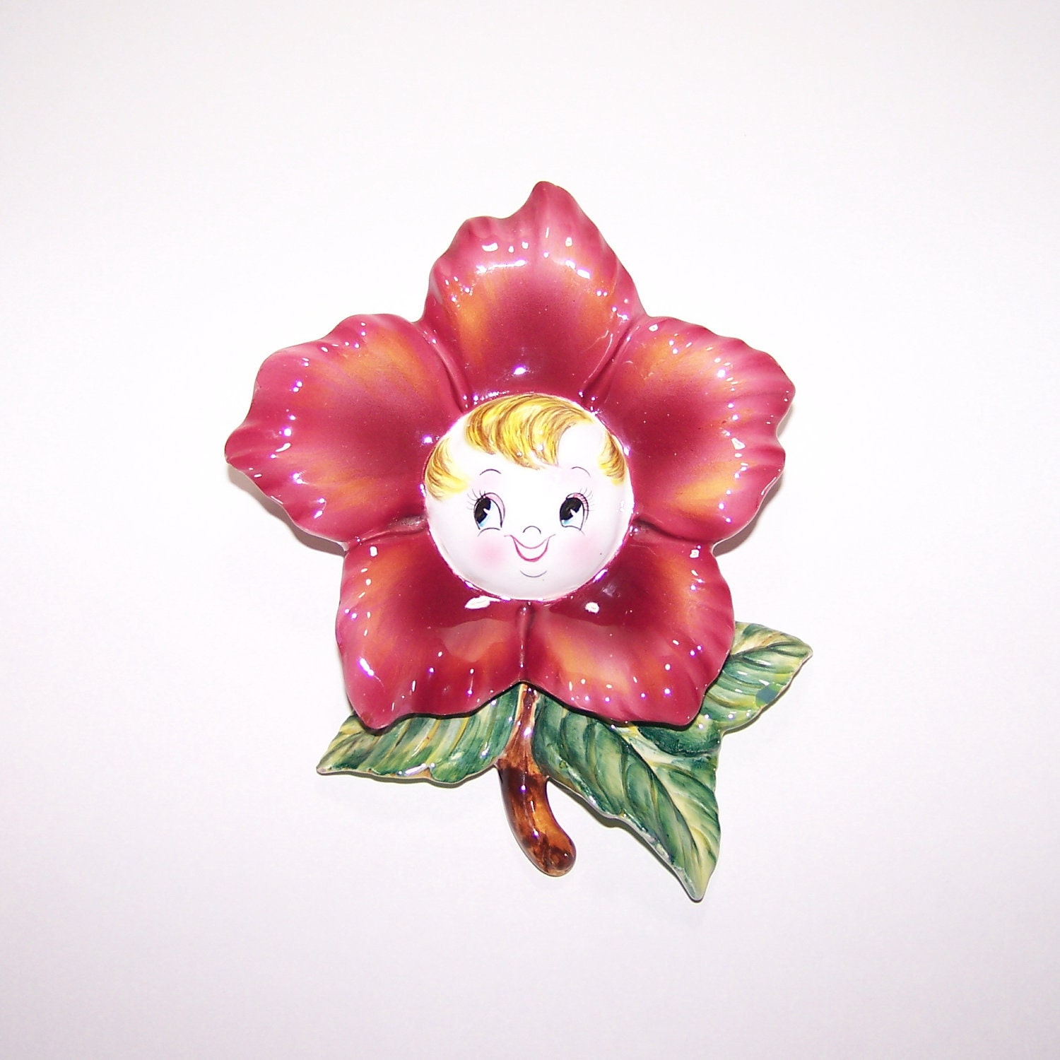 Vintage PY Anthropomorphic Red Rose Wall Pocket