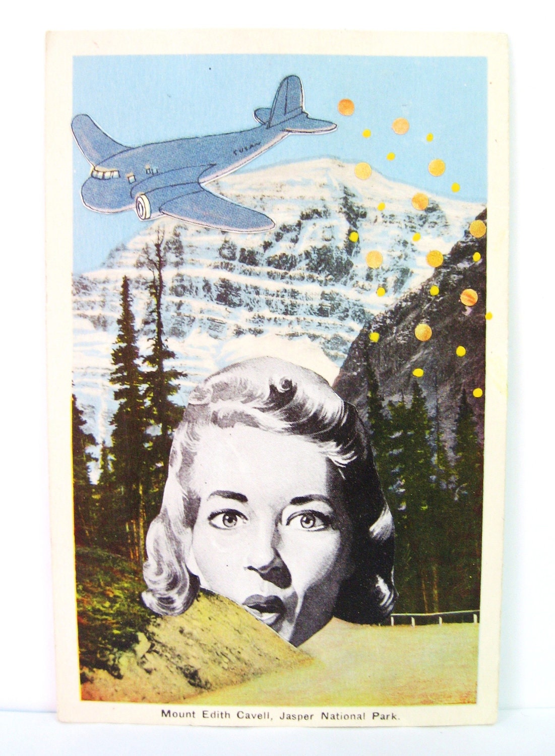 Mount Edith. Altered postcard collage - catwalk
