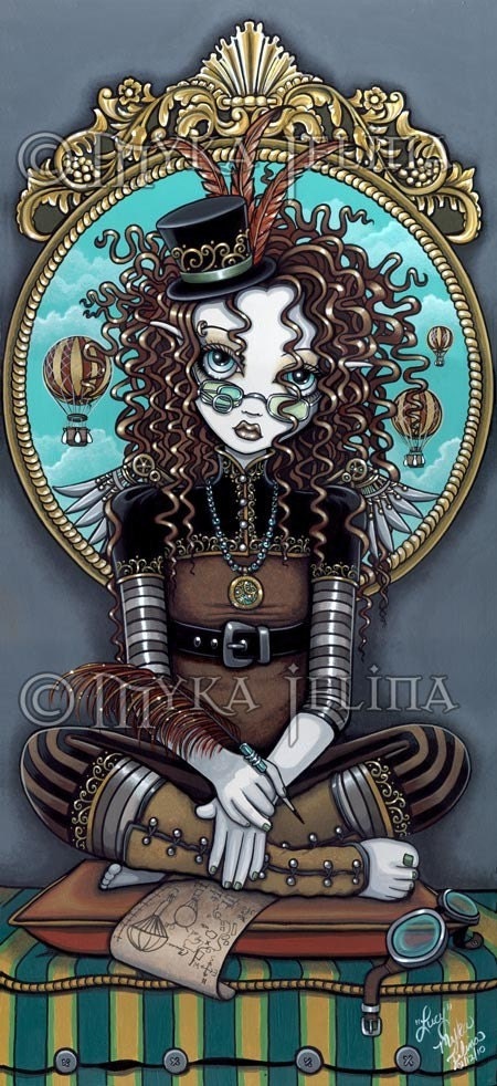 Lucy Gothic Steam Punk Hot Air Balloon Fairy 13 X 19 inch Art Print by Myka Jelina