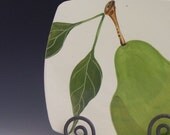 Dinner Plate - Pear Medium Mod Square Plate - Colorful Handpainted Green Pear Ceramic Pottery Dinnerware Serving Mod Home Decor Gifts P-112W