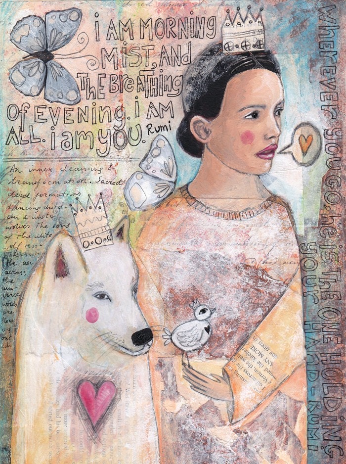 Lady and the white wolf - Fine Art Print