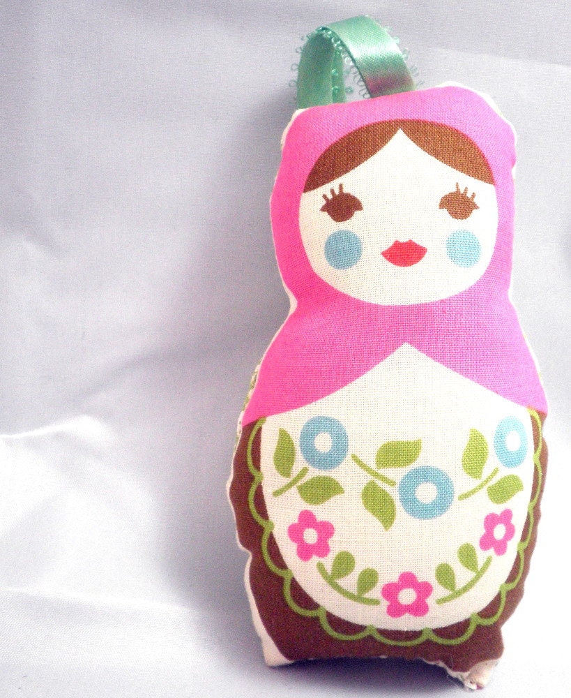 Russian Matryoshka Doll Ornament Peppermint Pink, or worry doll without ribbon