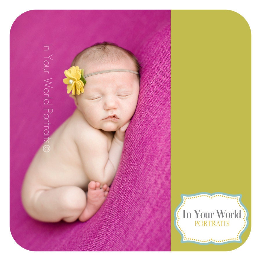 Golden Yellow Wool Felt Flower Headband - Skinny Dimensional Flower With Pearl - Flower Headband For Newborn Baby Infants/Toddlers/Children