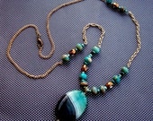Aqua Agate Pendant with Turquoise and Copper Beads