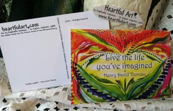 10 THOREAU POSTCARDS Inspirational Words Famous Quote Graduation Birthday Heartful Art by Raphaella Vaisseau