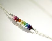 Tiny Rainbow Row - Simple Multi Color Gemstone Necklace - Sterling Silver