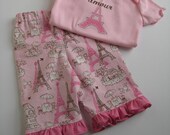 Ruffle Pants and Bodysuit for Baby Toddler Girls Pink Paris Eiffel Tower