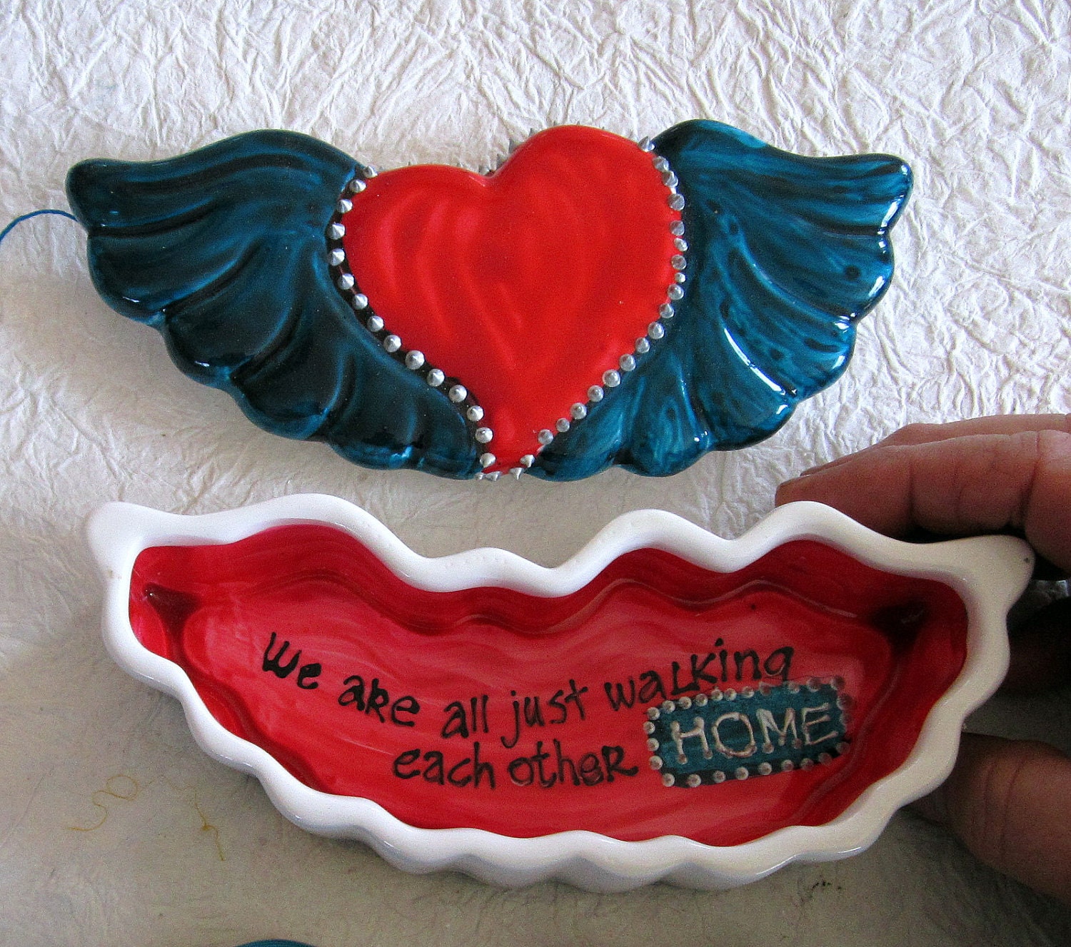 Walking Each Other Home Winged Heart Ceramic Box with Ram Dass Quote