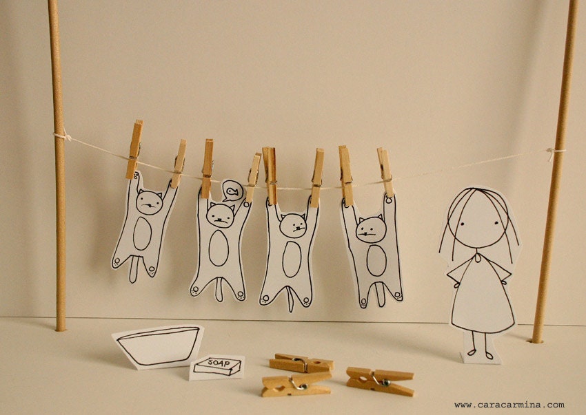 Washing Cats -  Photo print  -  Paper diorama