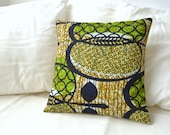 African Print Pillow Cover - Green, black, gold