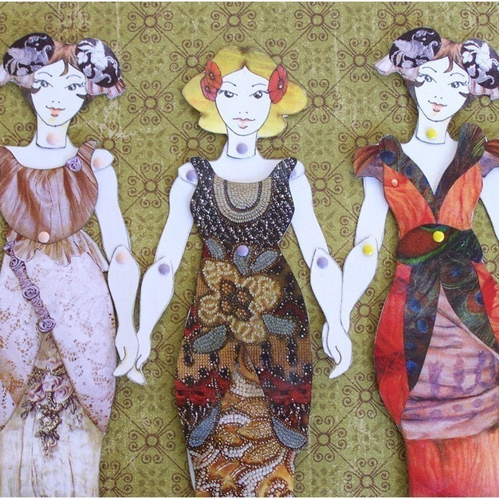 Paper Doll Set Nouveau Gals Beads and Bling Dress-Up Dolls Puppets